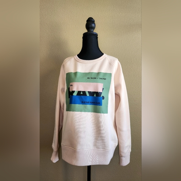 G-Star Women's Cream Sweater with Blue and Green Graphic - Picture 3 of 4